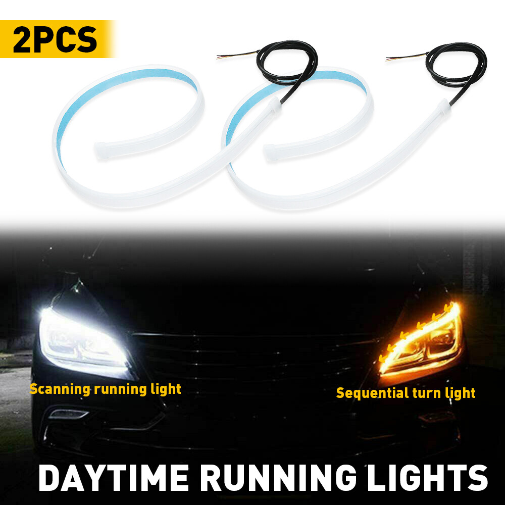 2pcs 60CM LED DRL Light Car Strip Headlight Light Turn Signal Light Amber lamp