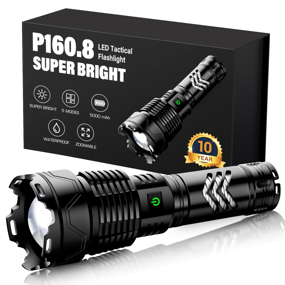 Rechargeable Flashlights High Lumens, 990000LM XHP160.8 Powerful Tactical Fla...
