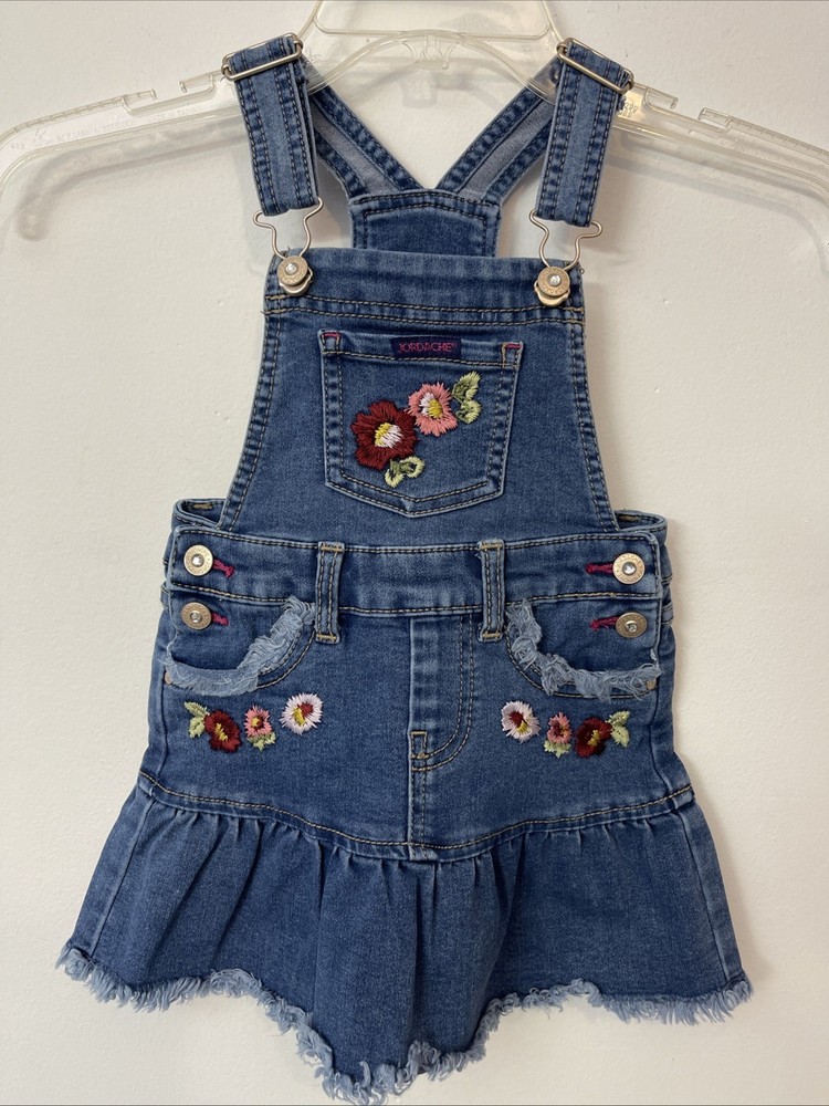 Jordache Girls 2t Blue Denim Cotton-Blend Sleeveless Overall Dress! A5396