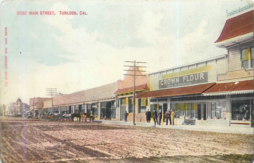 C-1910 Turlock California West Main Street people Postcard 24-12071