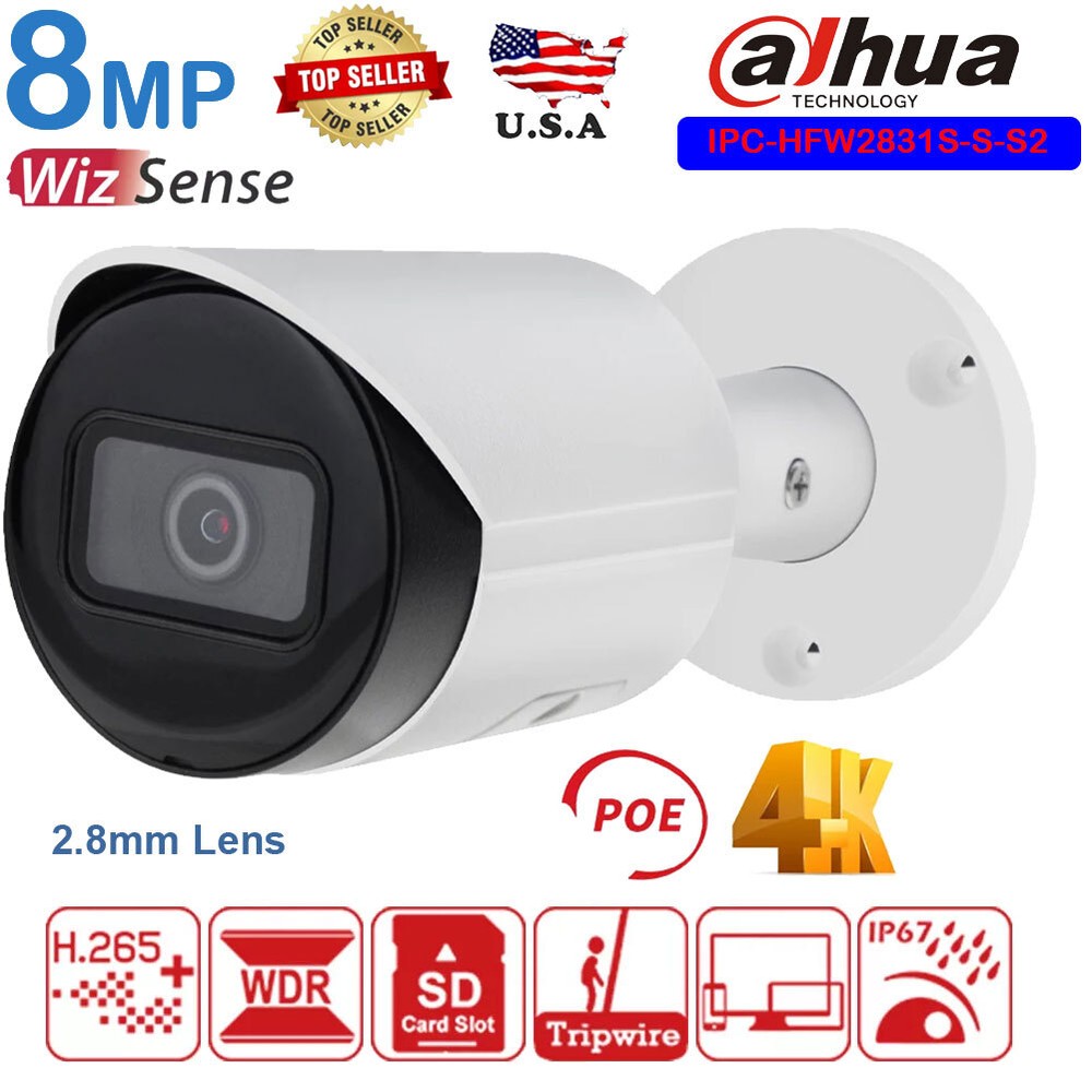 Dahua 8MP 4K Bullet Camera IPC-HFW2831S-S-S2 Lite IR Fixed-focal IVS IP67 IR US