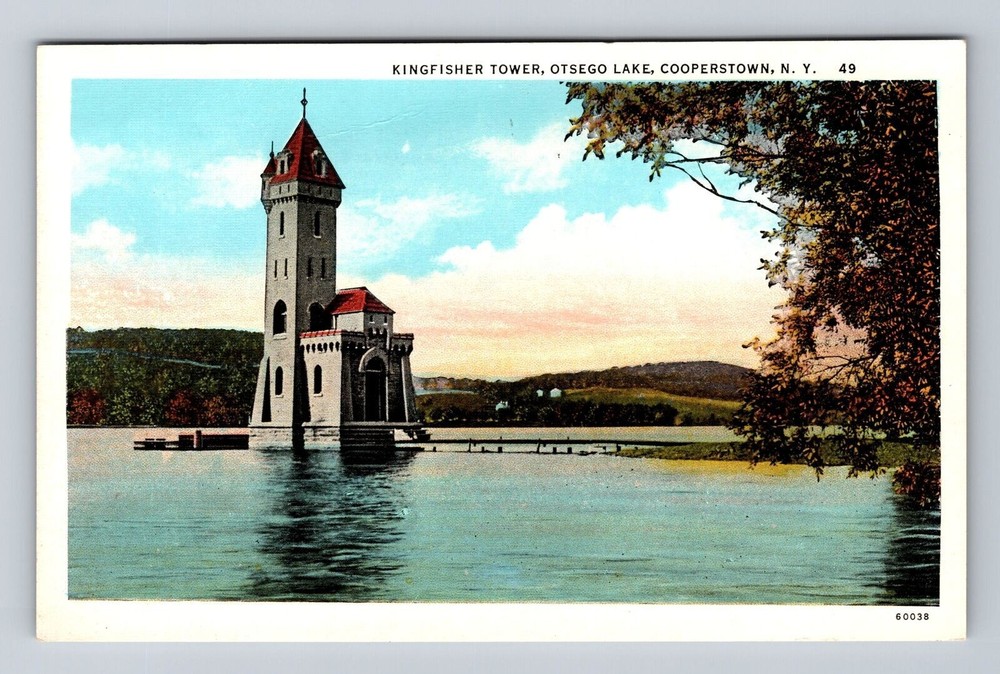 Vintage Cooperstown NY Kingfisher Tower Otsego Lake Postcard