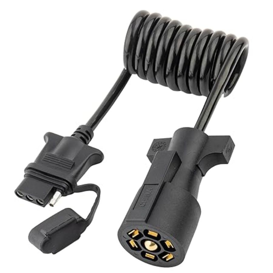 7 Way Blade to 4 Way Flat Trailer Adapter Coiled Wiring Harness 5ft Male 7