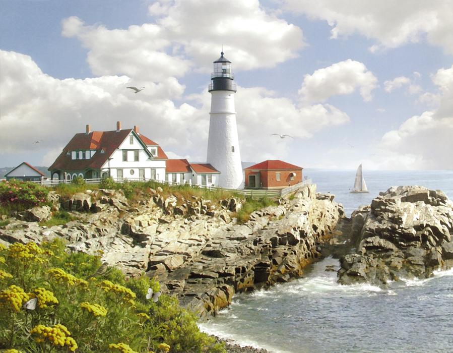 Island lighthouse Oil painting wall picture art printed on canvas L1341