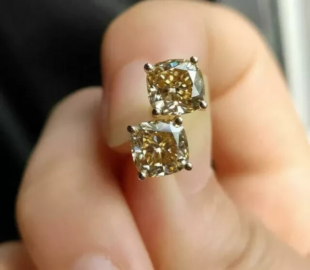 2Ct Cushion Cut Simulated Citrine Stud Earrings in 14K Yellow Gold Plated