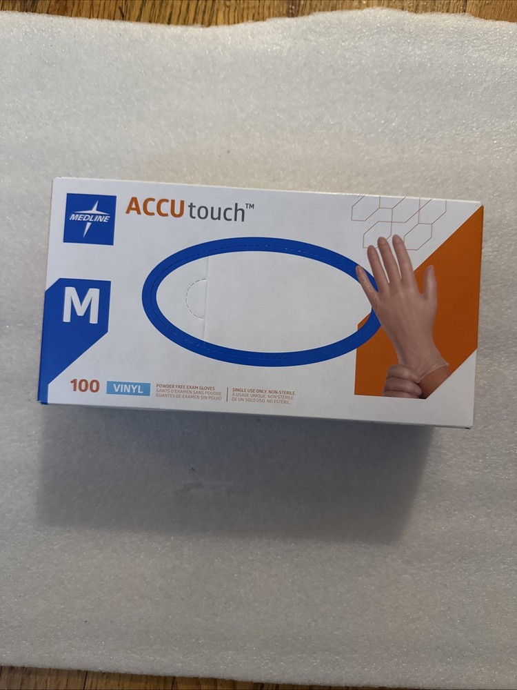 Medline Accutouch Powder Free Vinyl Exam Gloves Medium Size Box of 100