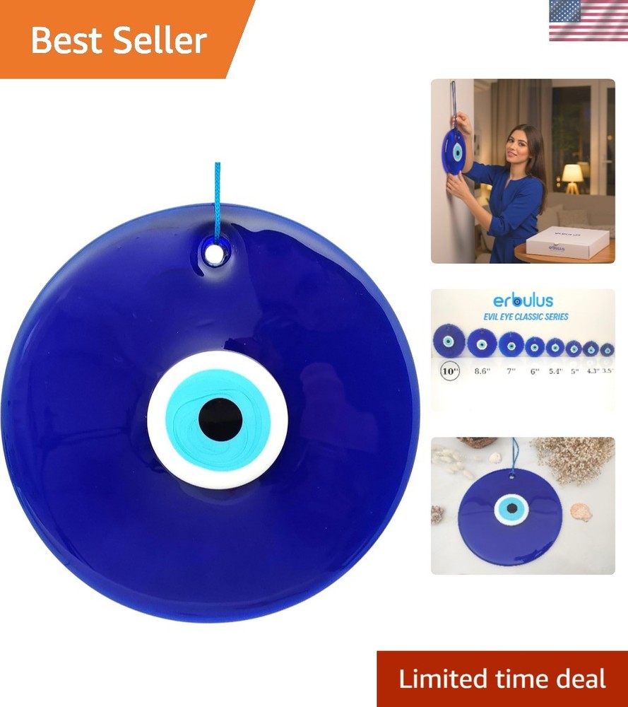 10-Inch Blue Evil Eye Wall Hanging - Turkish Glass Nazar Amulet for Protection