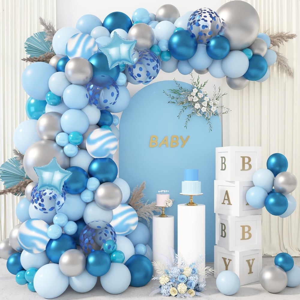 150Pcs Blue Balloon Arch Garland Kit, Boy Baby Shower Decorations Light Pastel