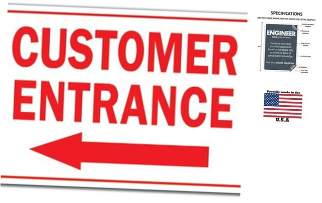 Customer Entrance Left Arrow Novelty Aluminum Sign | Indoor/Outdoor | Funny