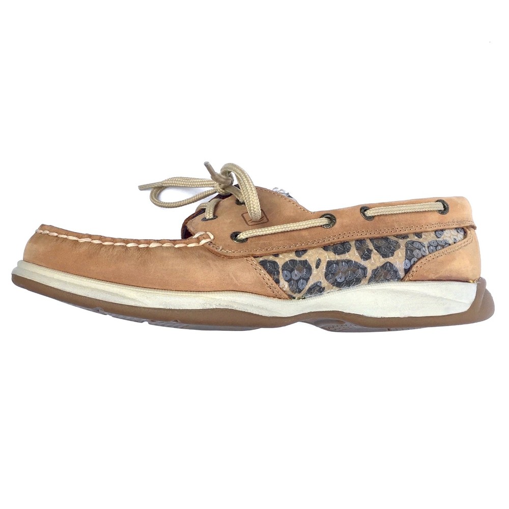SPERRY TOP SIDER LEOPARD Print Sequins Suede Loafers Boat Shoes Size 8.5 Women