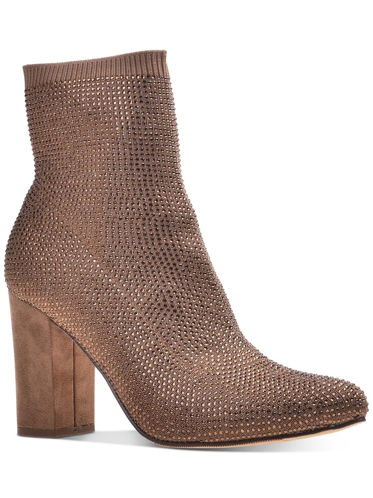 WILD PAIR Womens Brown Stretch Baybe Pointed Toe Block Heel Booties 5 M