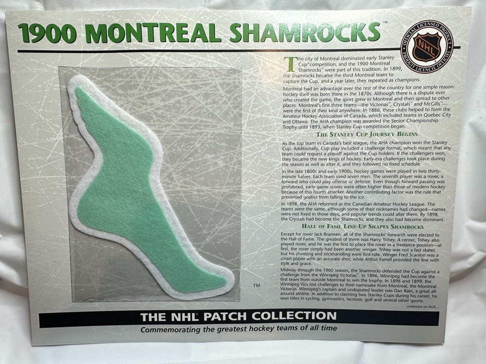 Willabee & Ward 1900 Montreal Shamrocks NHL Hockey Patch Collection on Stat Card