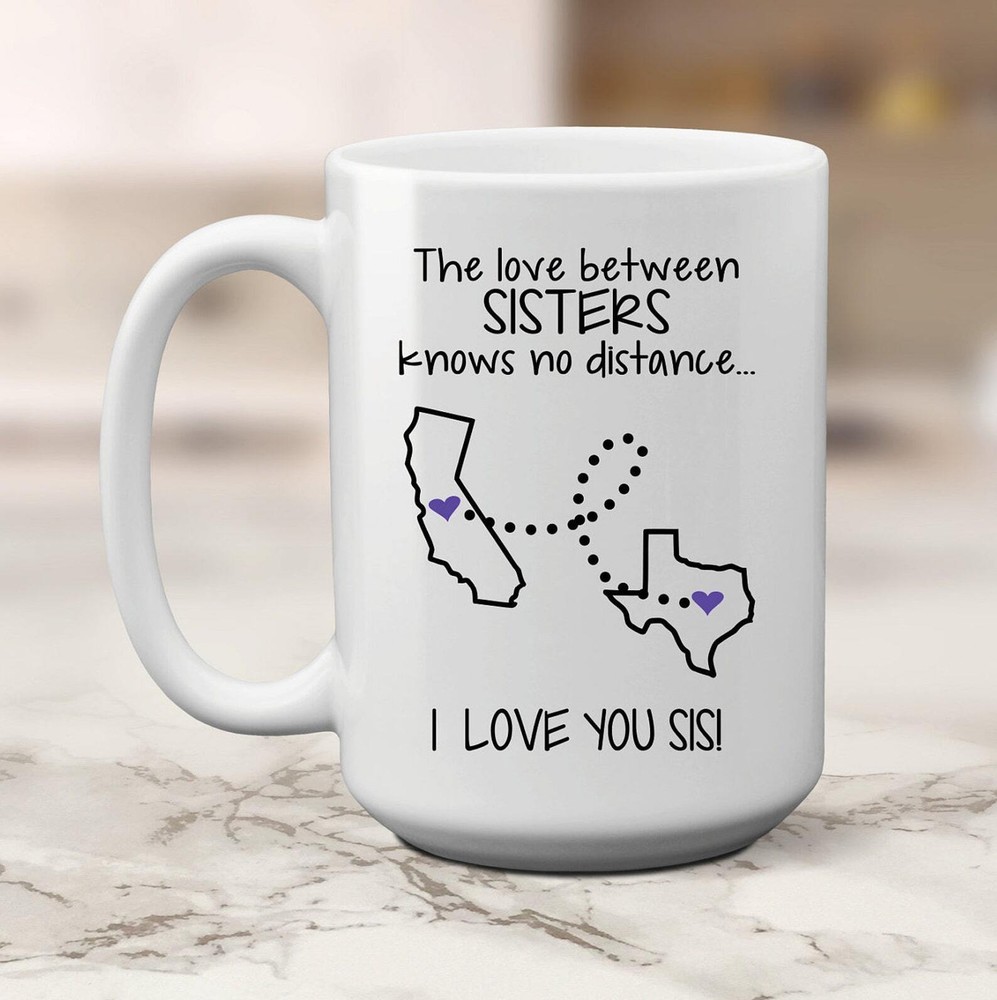 Sister Christmas Gift Map Coffee Mug State To State Distance Cup Best Friend