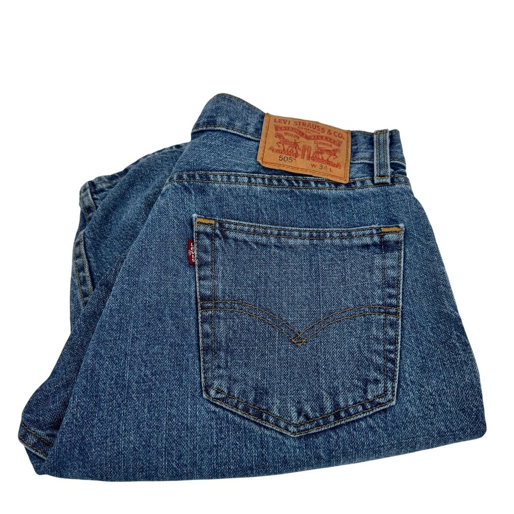 Levi's 505 Jean Shorts Mens 34 (34x9.5 ACTUAL) Blue Denim Jorts Regular Fit