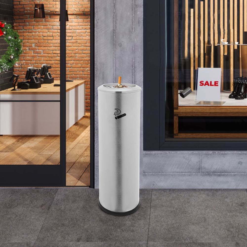 2PCS In/Outdoor Standing Ashtray Can Stainless Steel Ashtray Top Open Transh Can