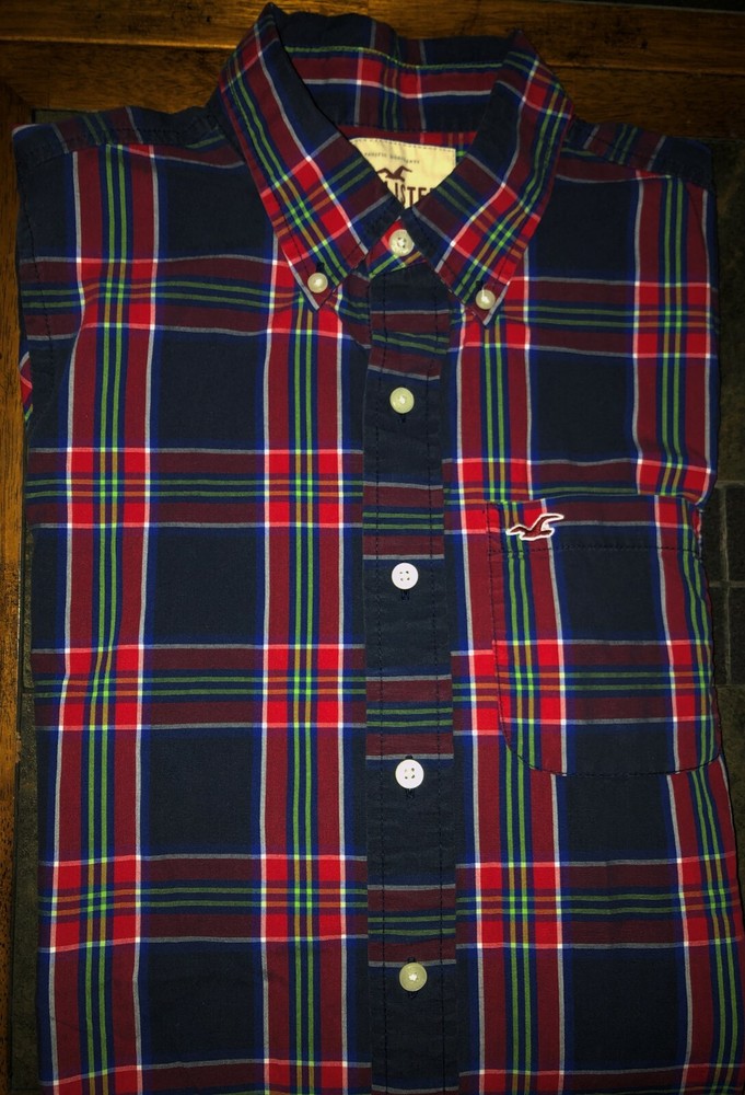Mens Hollister Long Sleeve Plaid Button Front Shirt Size Medium MD M - EUC