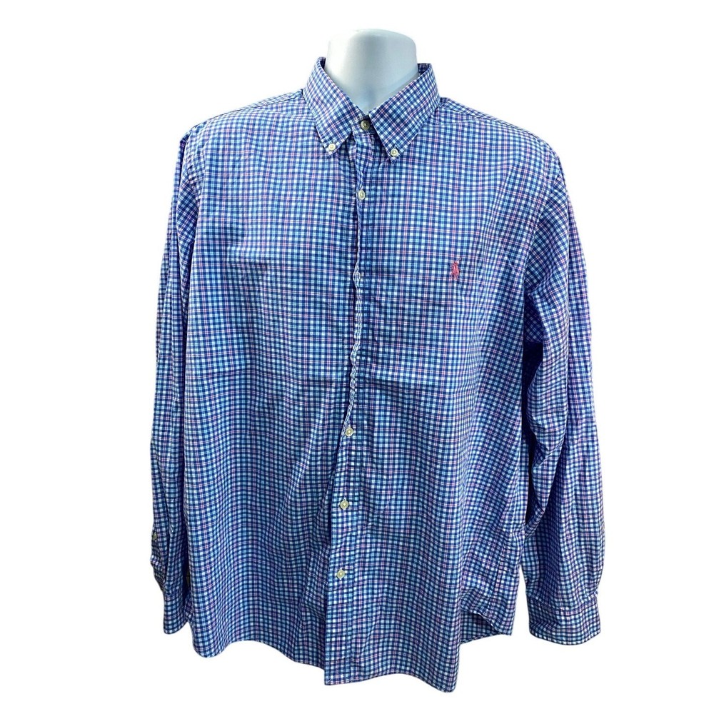 Polo Ralph Lauren Long Sleeve Shirt Pink Blue Plaid size XL $98