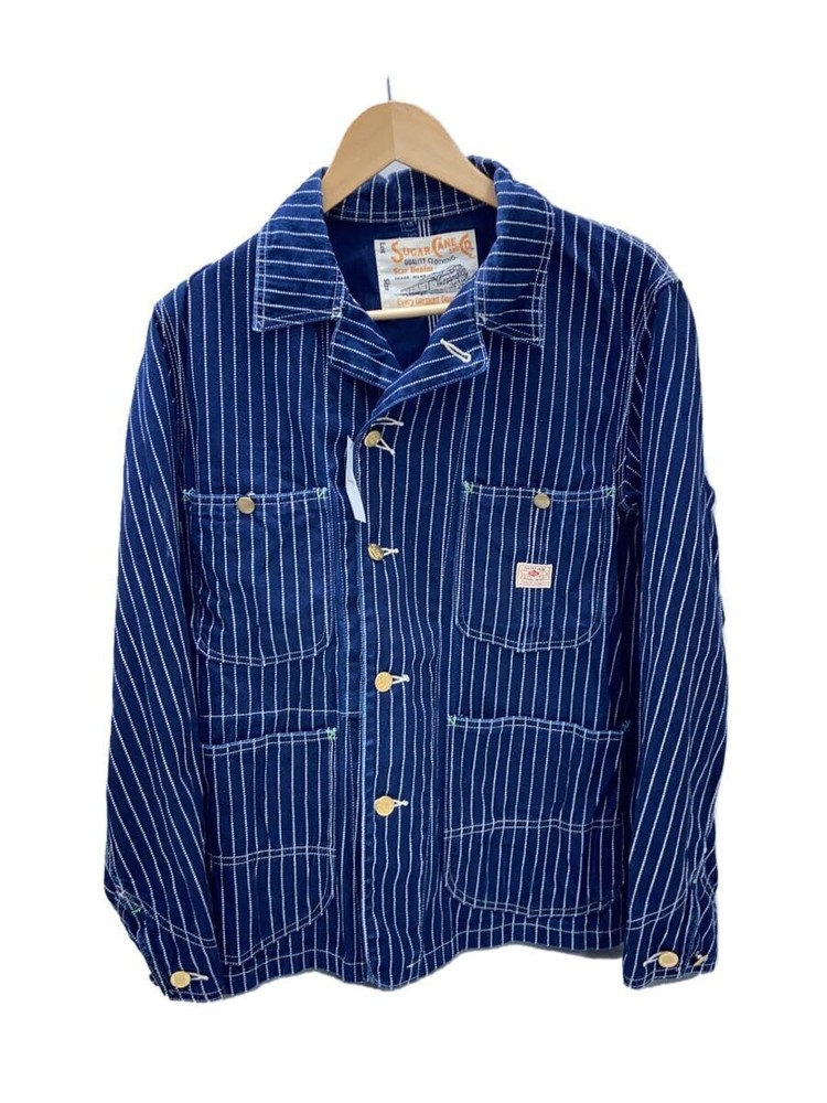 SUGAR CANE Indigo Stripe Cotton Coverall Jacket Size L Vintage Workwear
