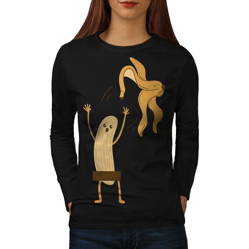 Wellcoda Playful Peanut With Banana Peel Cartoon Womens Long Sleeve T-shirt