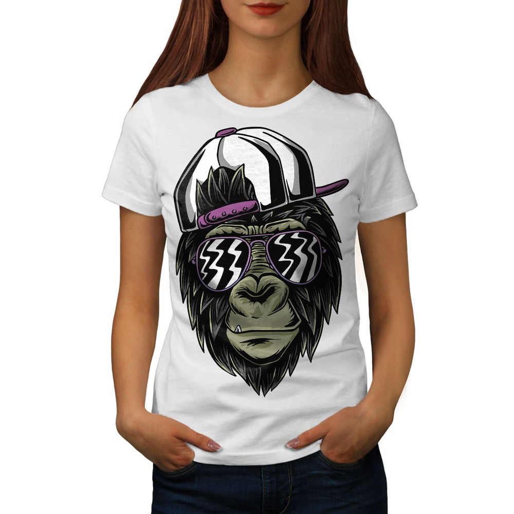 Wellcoda Cool Monkey Sunglasses Funky Women’s Graphic Tee