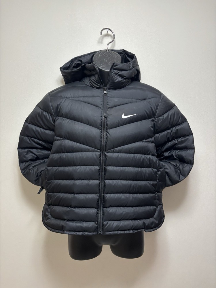 Nike Black Puffer Jacket Hooded Full Zip Pockets Men's XS