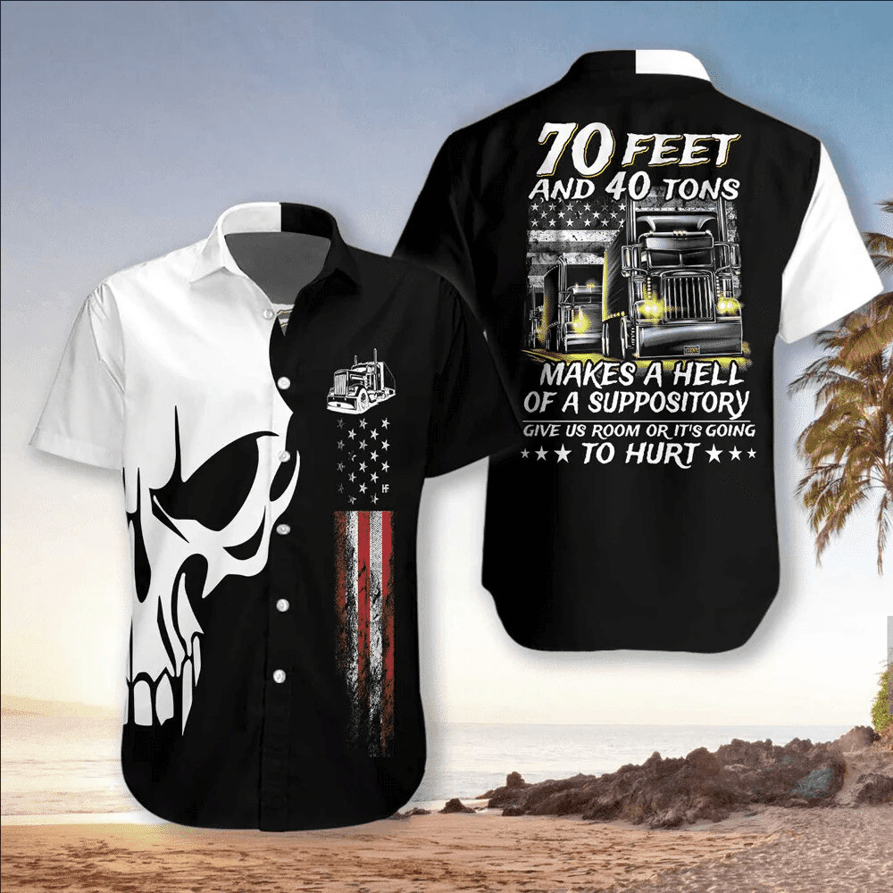 Joy Corners 3D Hawaiian Trucker Shirt White Skull Passionate Design 70 Feet