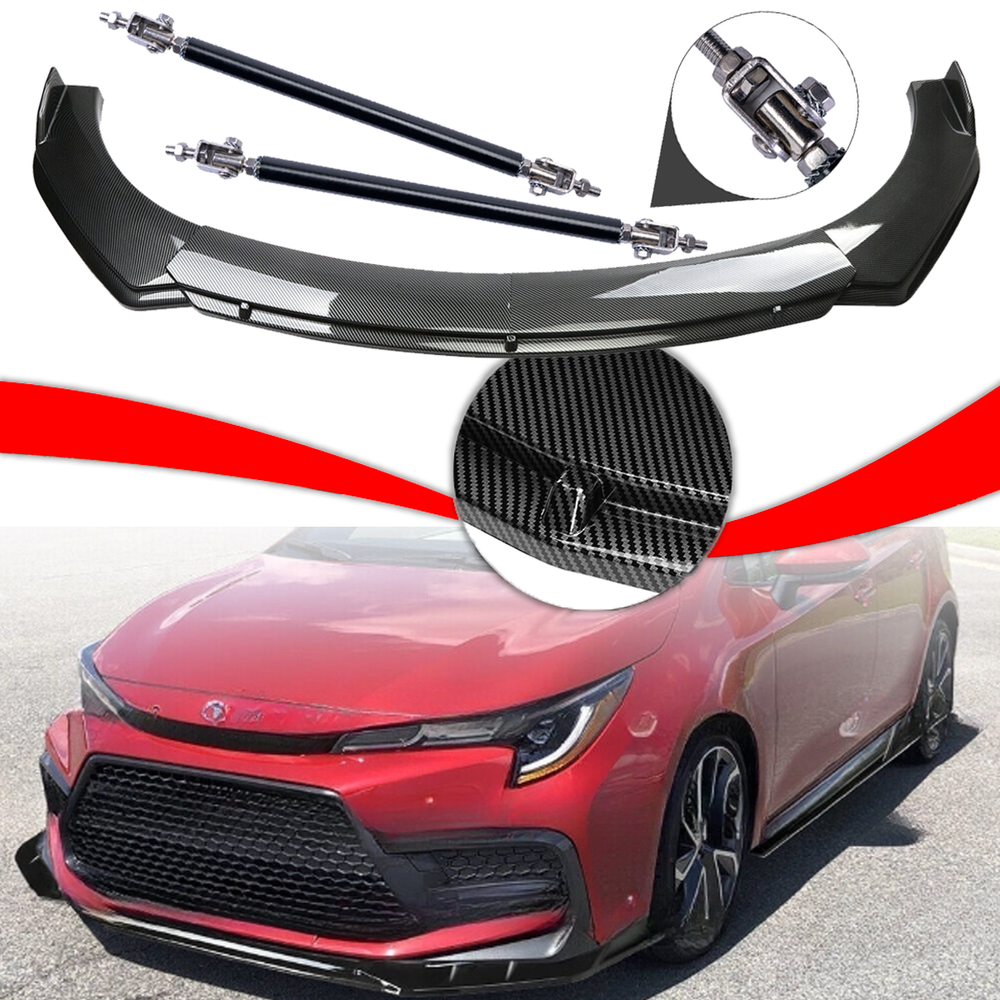 Toyota Corolla SE Carbon Fiber Front Bumper Lip Spoiler with Strut Rods  