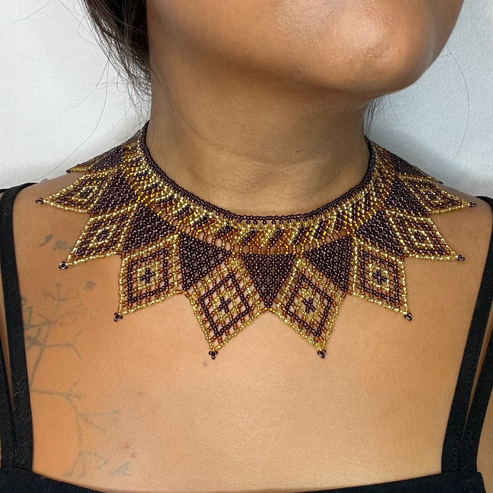 Handmade Mexican Aztec Beaded Choker Necklace 55cm
