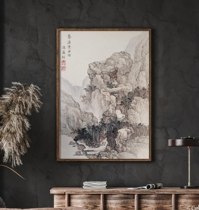 Vintage Japanese Rocky Landscape Print Illustration Artwork Design