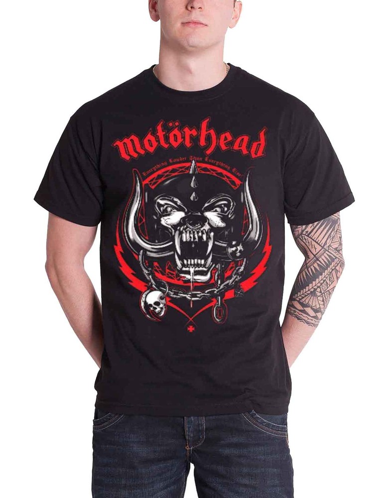 Motorhead T Shirt Lightning Red Wreath Warpig Band Logo Official Mens New Black