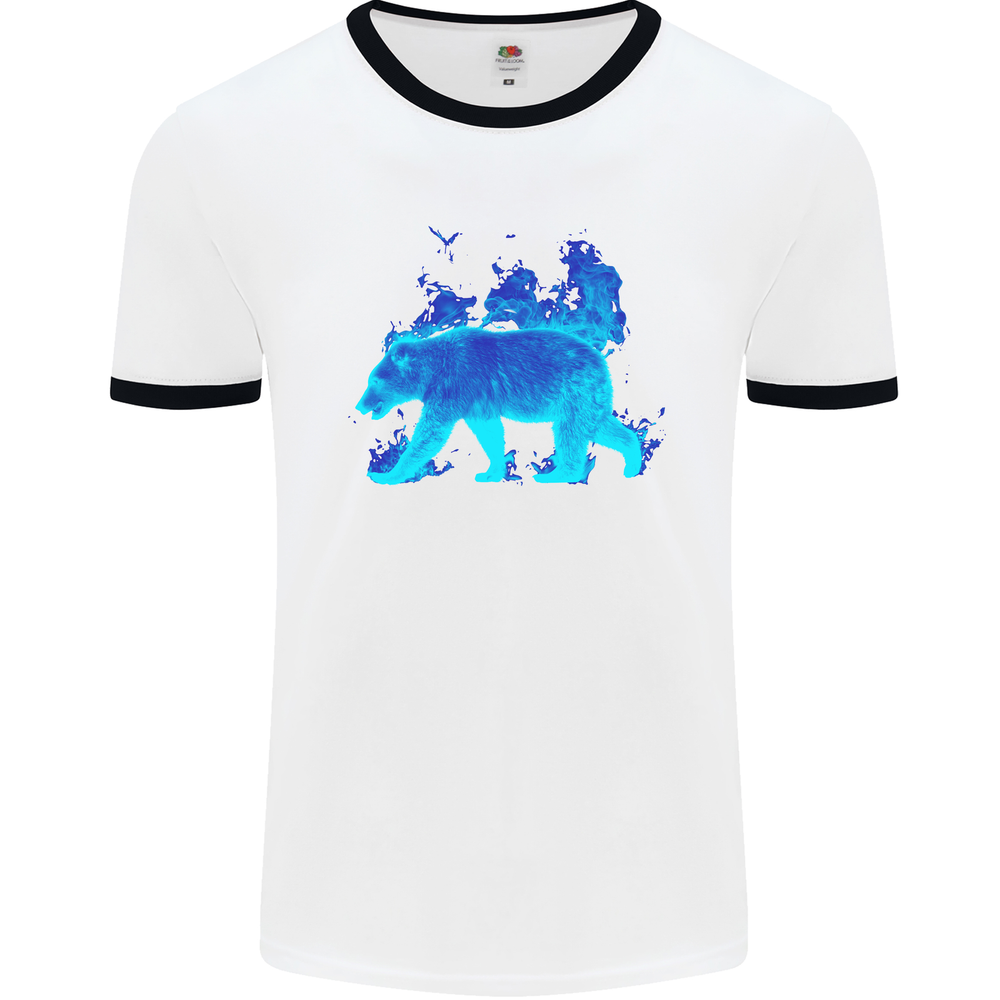 Blue Flame Grizzly Bear Men's Ringer T-Shirt