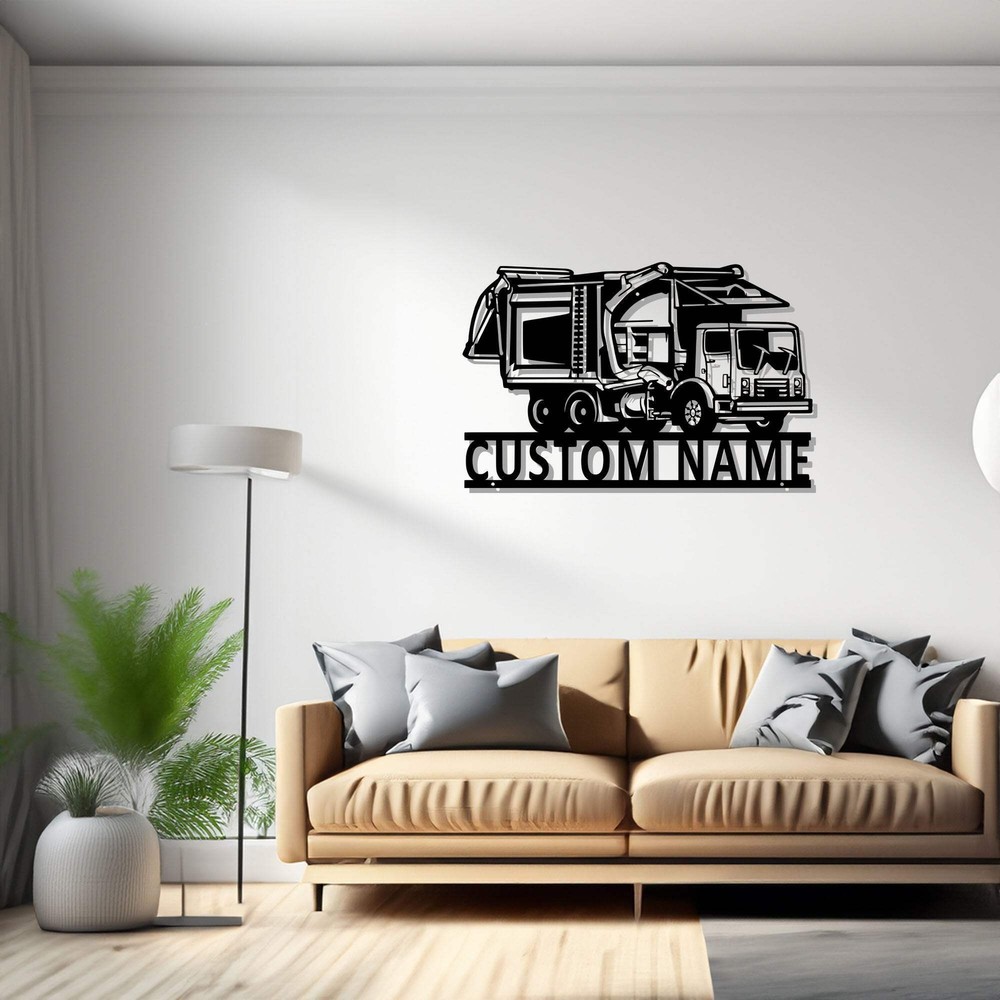 Custom Garbage Truck Metal Wall Art Personalized Garbage Truck Name Sign Decorat
