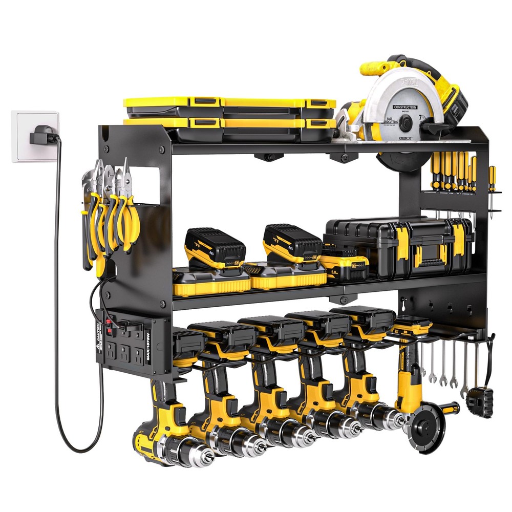 Heavy Duty Metal Wall Mount Power Tool Organizer with Charging Station