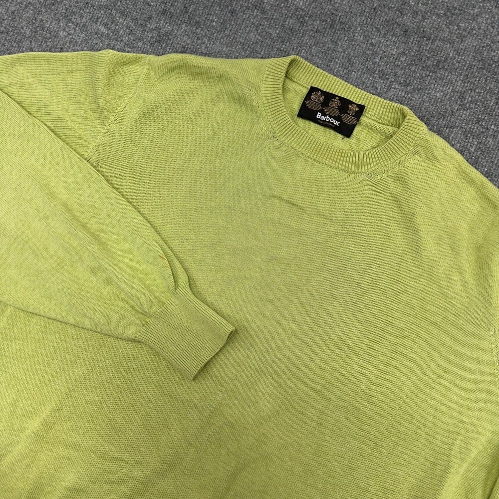 Barbour Classic Cotton Crew Sweater Mens XL Green 100% Cotton Scotland Made READ