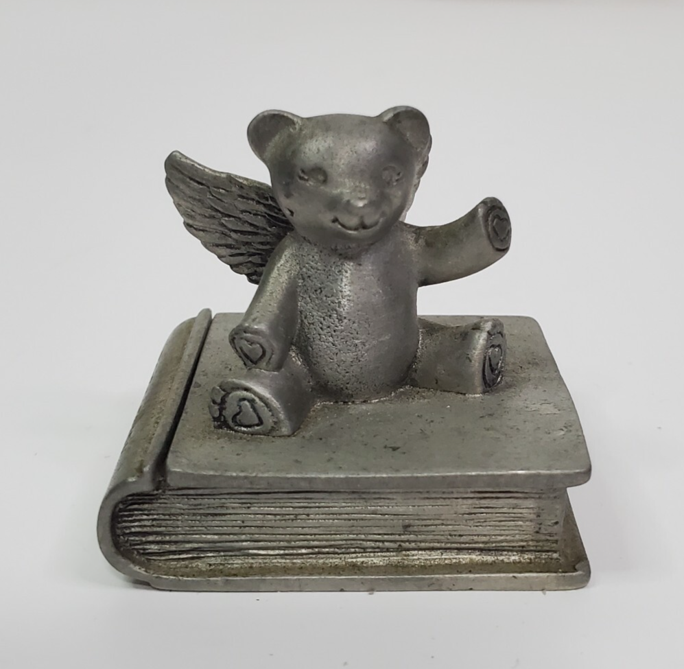 Vintage Pewter Teddy Bear Tooth Fairy Keepsake Box for Tales