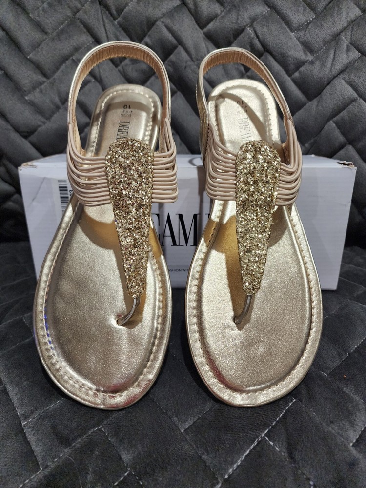 Dream Pairs Women's Gold Strappy Gladiator Thong Sandals Size 10