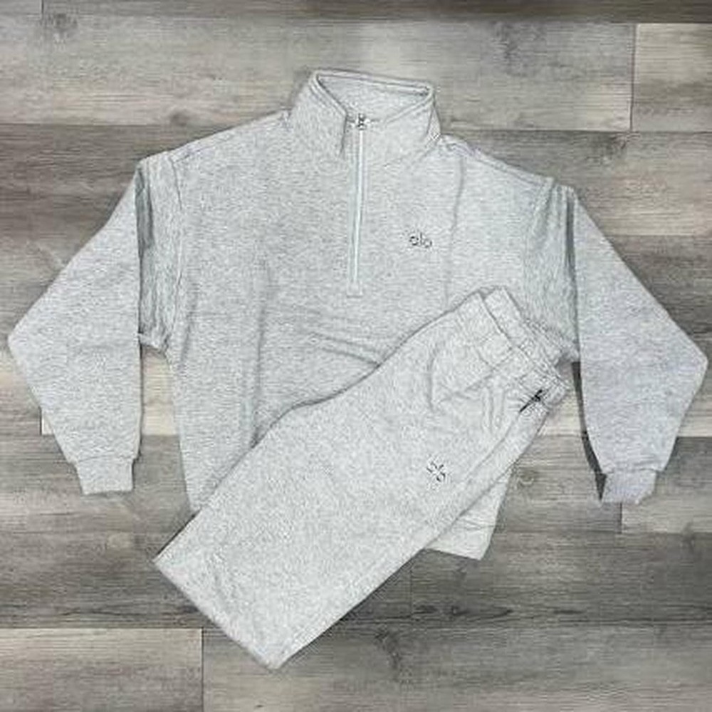 alo Men's Gray Tracksuit  1/4 Zip set Size L