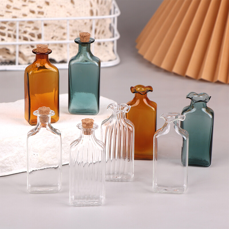 Dollhouse Miniature Clear Glass Candy Jar Storage Bottle Cuboid Vase Decor Toy