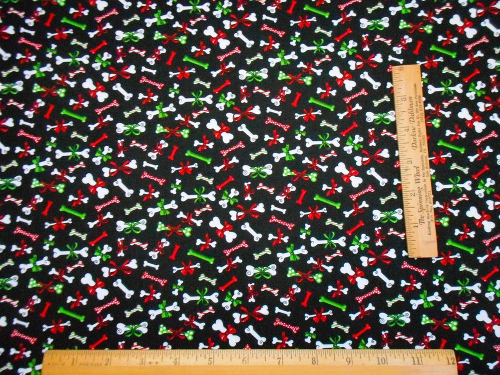 Christmas Fabric By Half-Yard Xmas Puppy Dog Bones Black Premium Cotton #25 #B