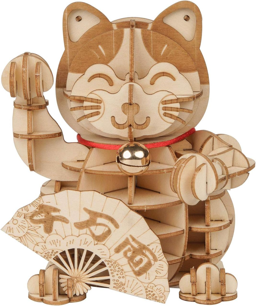 3D Wooden Puzzle Lucky Cat -72Pcs Japanese Maneki Neko Welcome Display Greeting