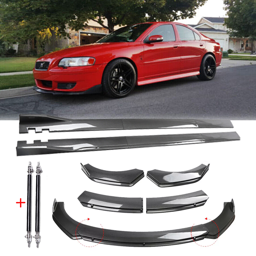 Volvo S40 S60 S70 S80 Carbon Fiber Front Lip Chin Bumper Spoiler & Side Skirt