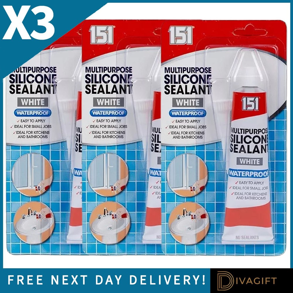 3 x WHITE WATERPROOF SILICONE SEALANT 70G FOR SMALL JOBS WINDOW SINK BATH SHOWER
