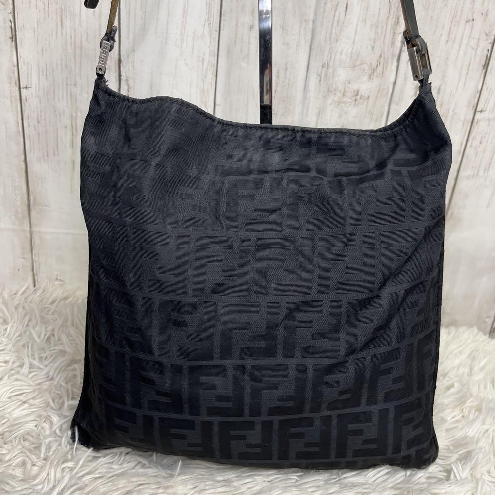 FENDI Zucca Canvas Shoulder Bag Black Authentic I0615354