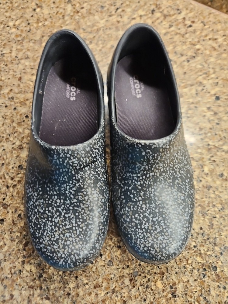 CROCS NERIA DUAL COMFORT CLOG Womans Shoes Size 7 Black Specks