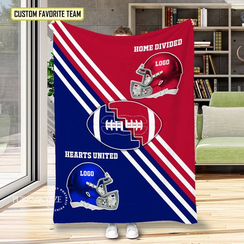 Custom personalized blanket Printed Football House Divided Hearts United Bedding
