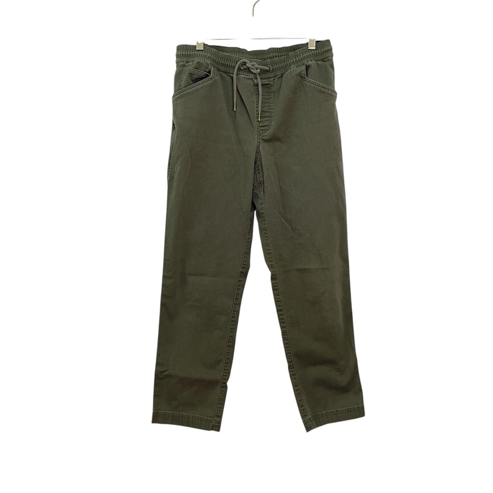 LL Bean Women's Olive Green Elastic Tie Waist 5 Pocket Cotton Canvas Pants Sz M