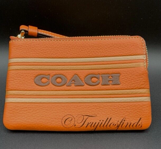 Coach Stripe Canyon Orange Leather Zip Wristlet CH311 New