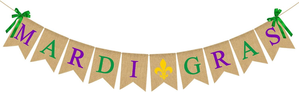 Jute Burlap Mardi Gras Banner March Party Mantel Fireplace Garland Decoration Su