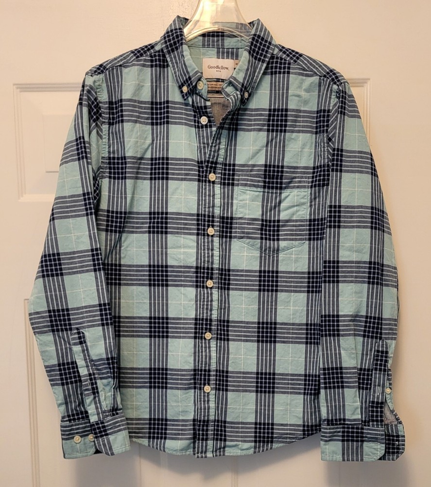 Goodfellow & Co Men's Plaid Long Sleeve Button-Down Shirt in Aqua Blue - Medium