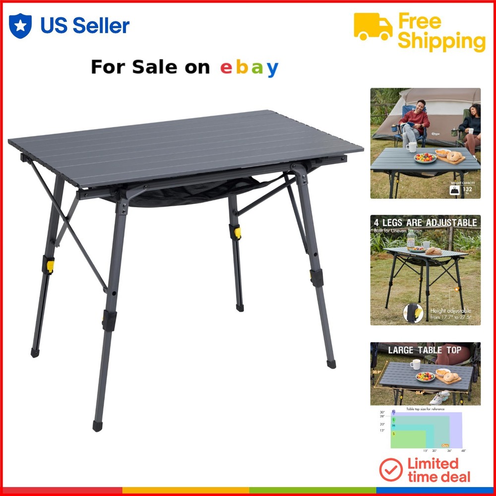 Outdoor Adjustable Height Folding Aluminum Picnic Table with Mesh Layer